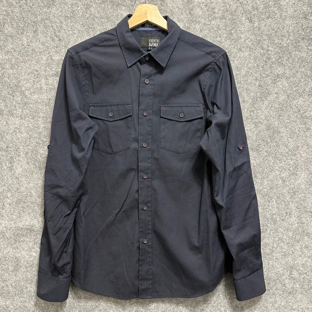 Eighth Avenue Button Down Shirt‎ Mens Small Navy Textured Long Sleeve Work